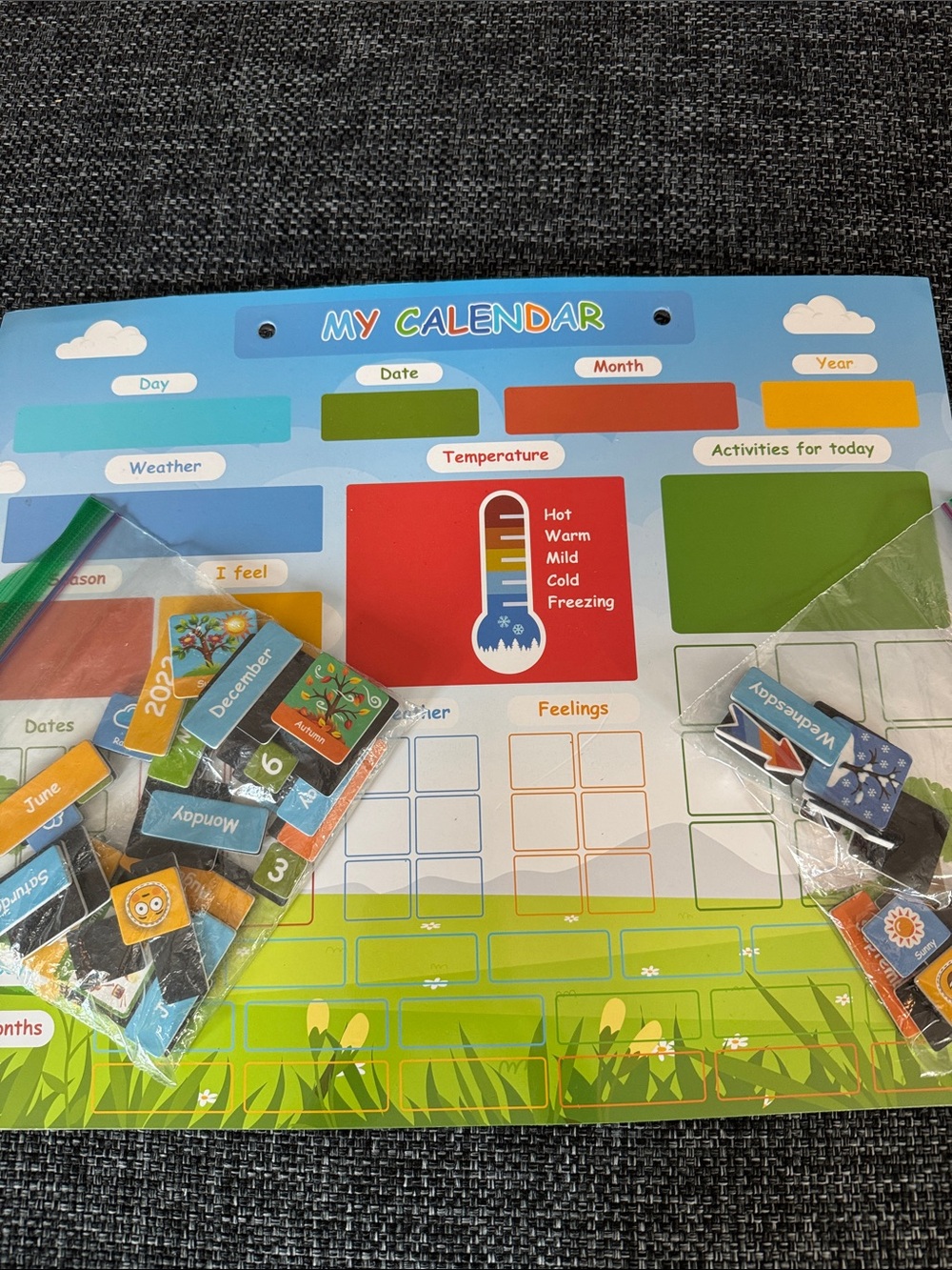 Kids Magnetic Calendar Activity Board - Blue/Green